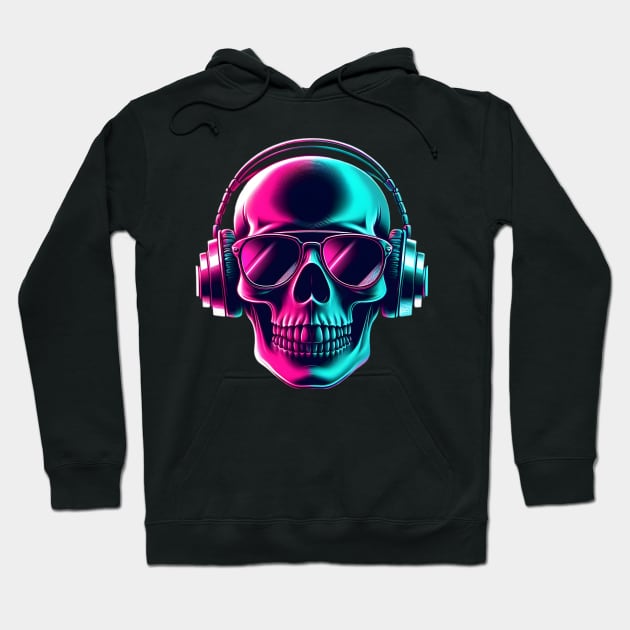 Skull head with a pair of headphones and sunglasses Hoodie by EPDICAY